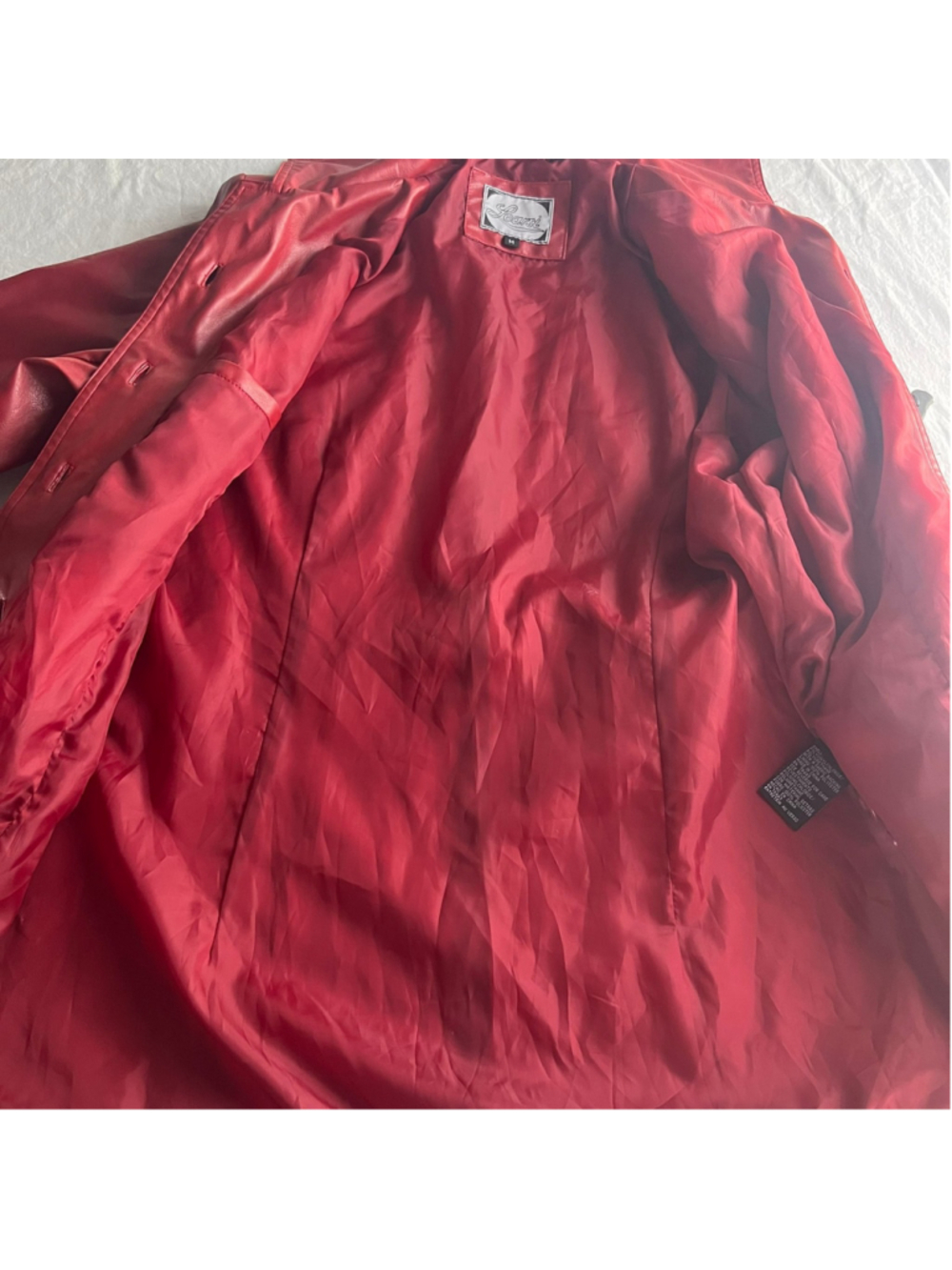 Vintage Learsi Jacket Womens Red Faux Leather Belted Retro Sz M Y2K 90s longline - Picture 14 of 15